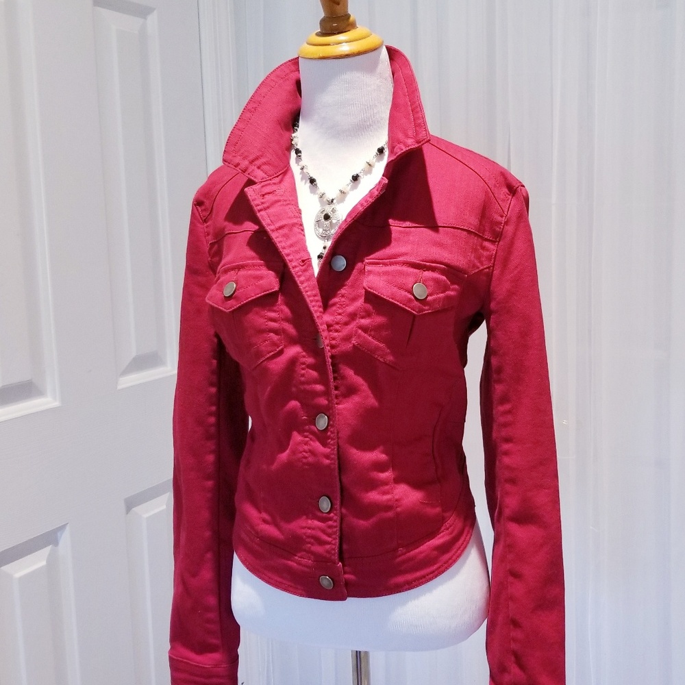 Red denim jacket